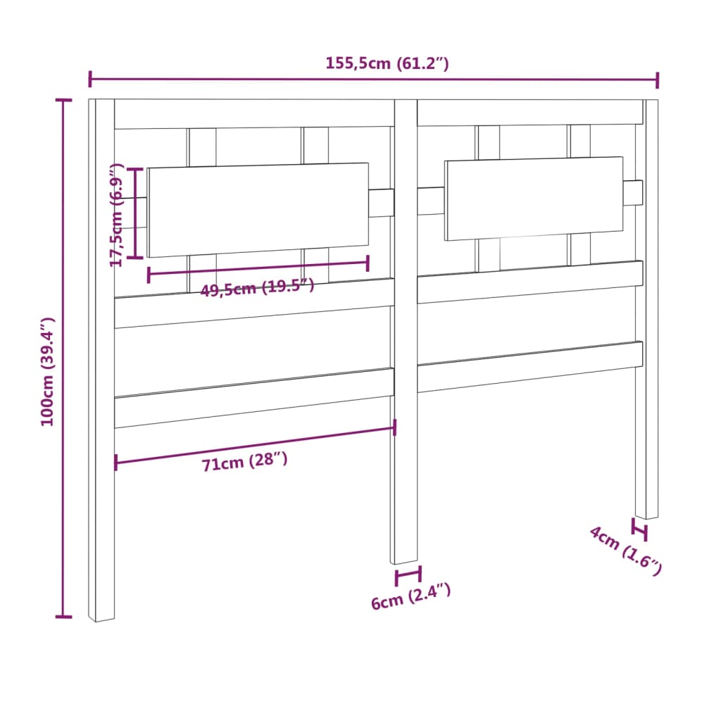 Bed Headboard Black 155.5 cm Solid Wood Pine