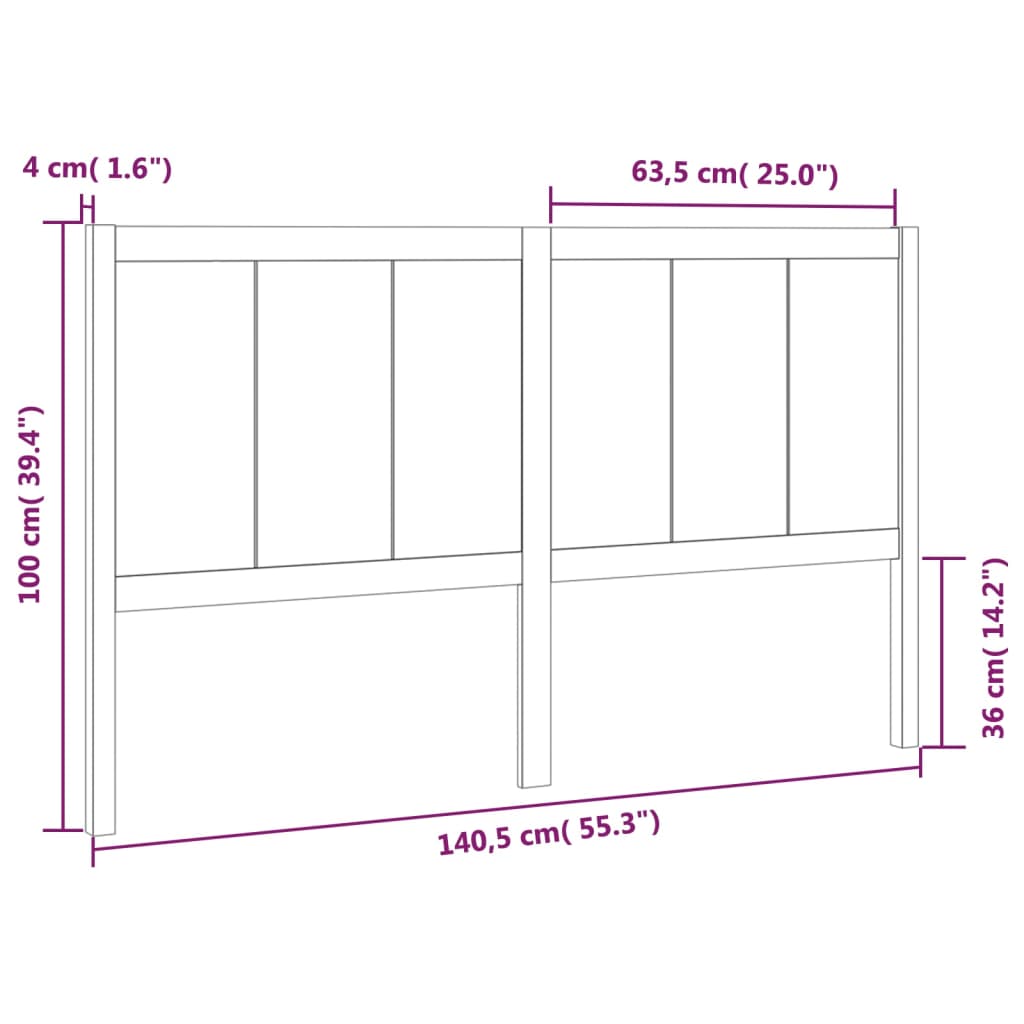 Bed Headboard Black 140.5x4x100 cm Solid Pine Wood