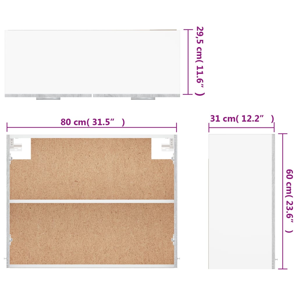 Hanging Cabinet Lyon Grey Sonoma 80x31x60 cm Engineered Wood