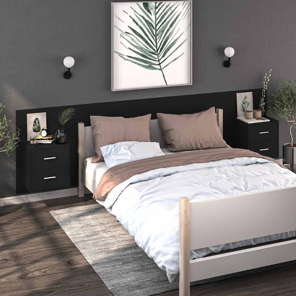 Wall-mounted Bedside Cabinet Black