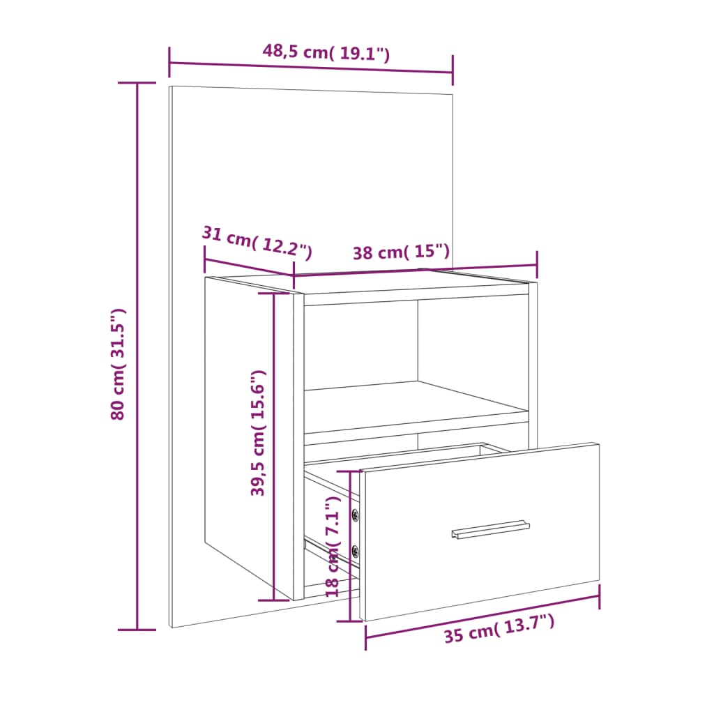Wall-mounted Bedside Cabinet Sonoma Oak