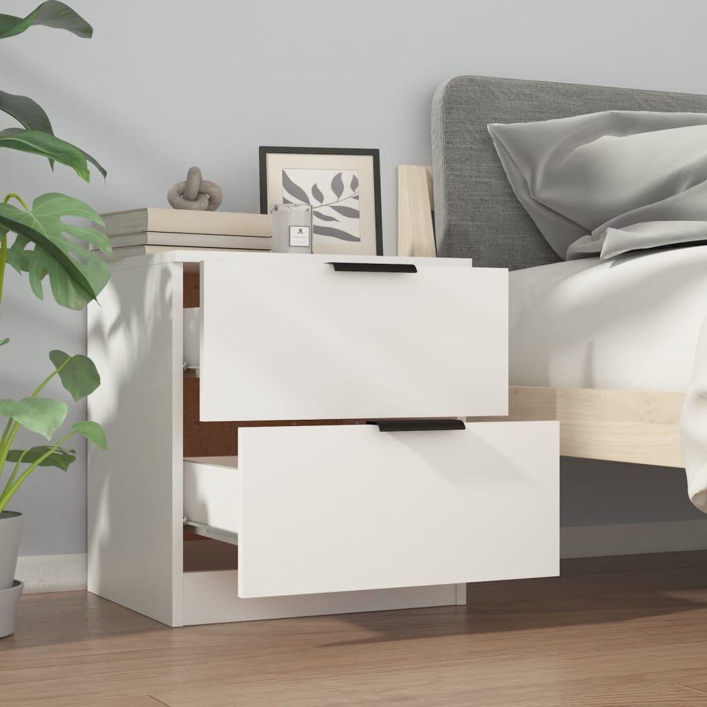Bedside Cabinet White Engineered Wood