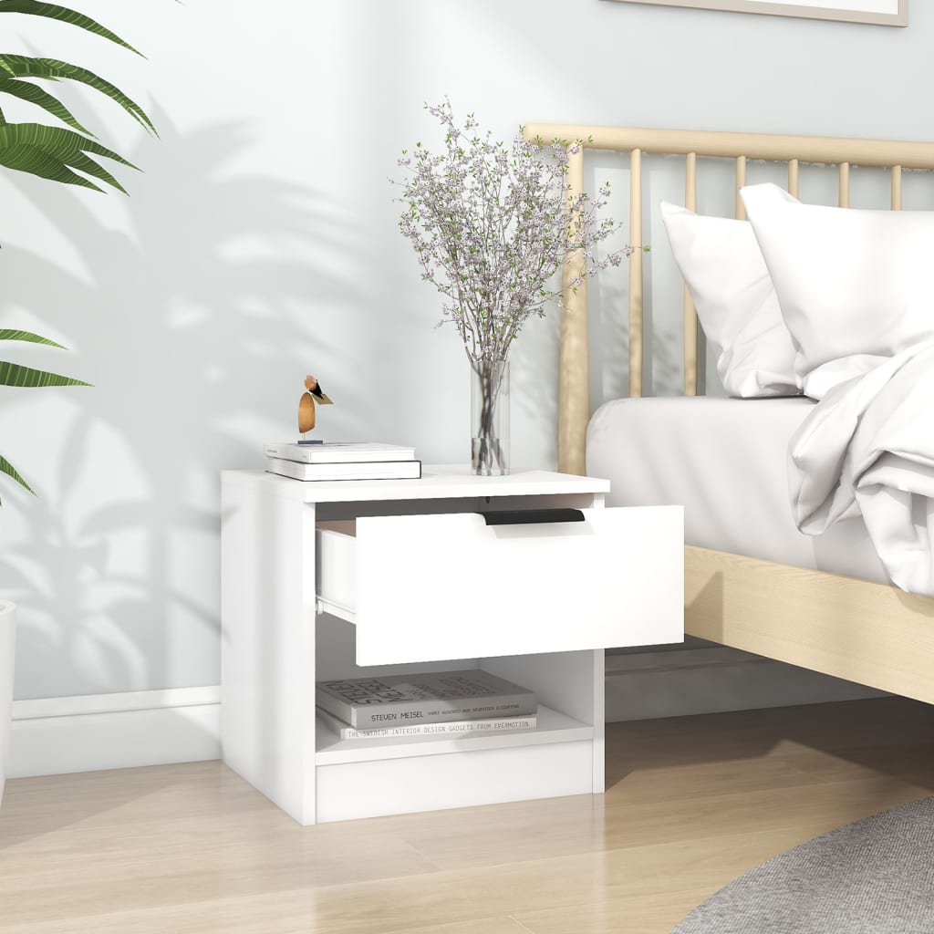Bedside Cabinet White Engineered Wood