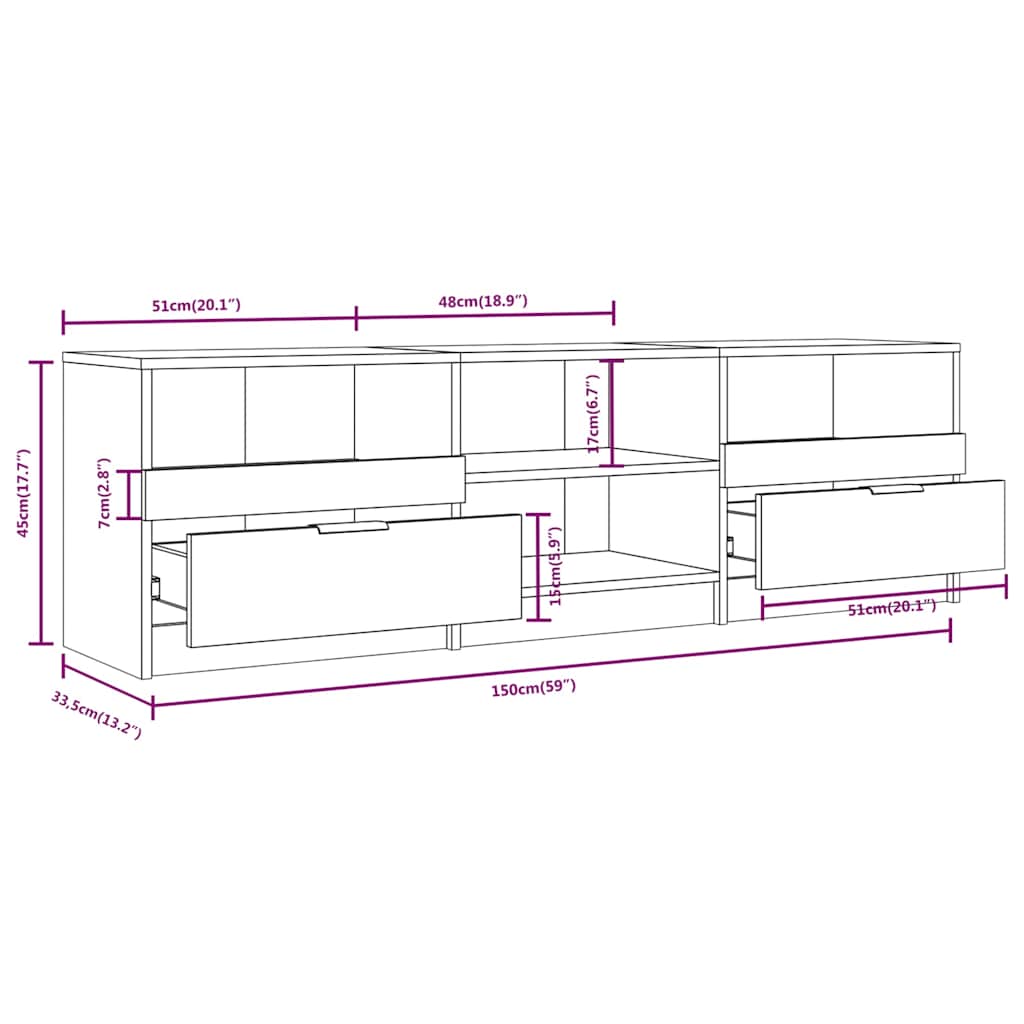 TV Cabinet High Gloss White 150x33.5x45 cm Engineered Wood