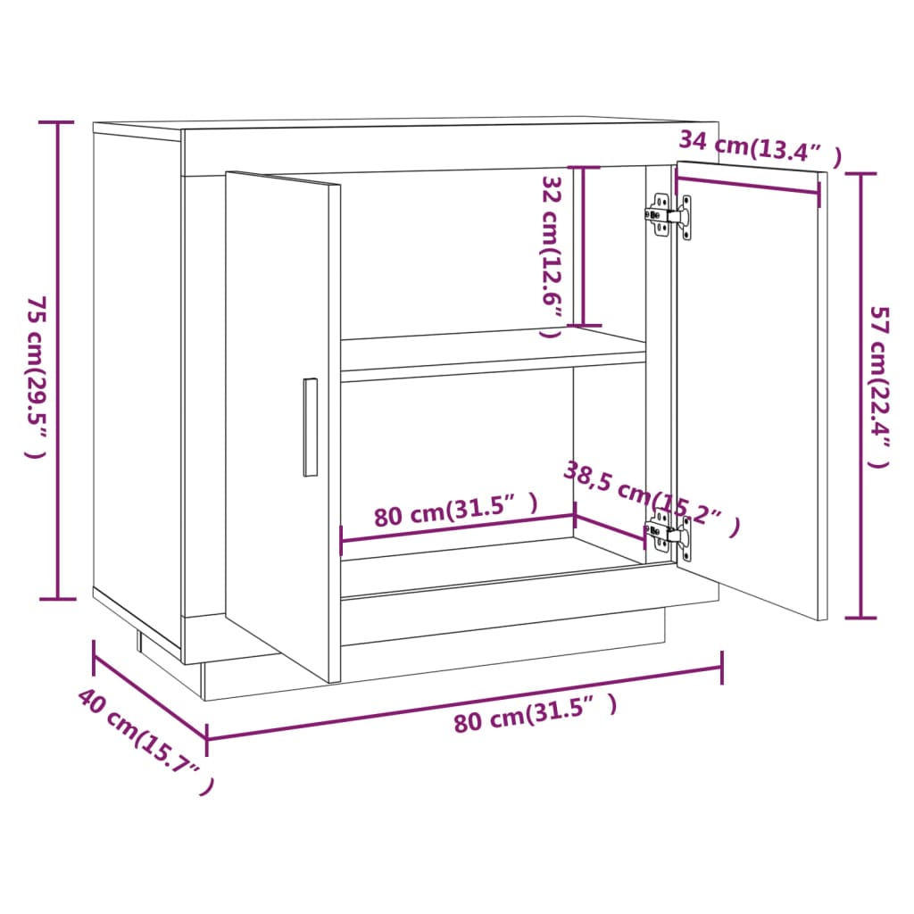 Sideboard High Gloss White 80x40x75 cm Engineered Wood