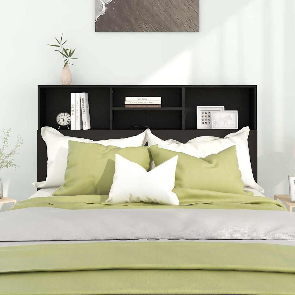 Headboard Cabinet Black 140 cm