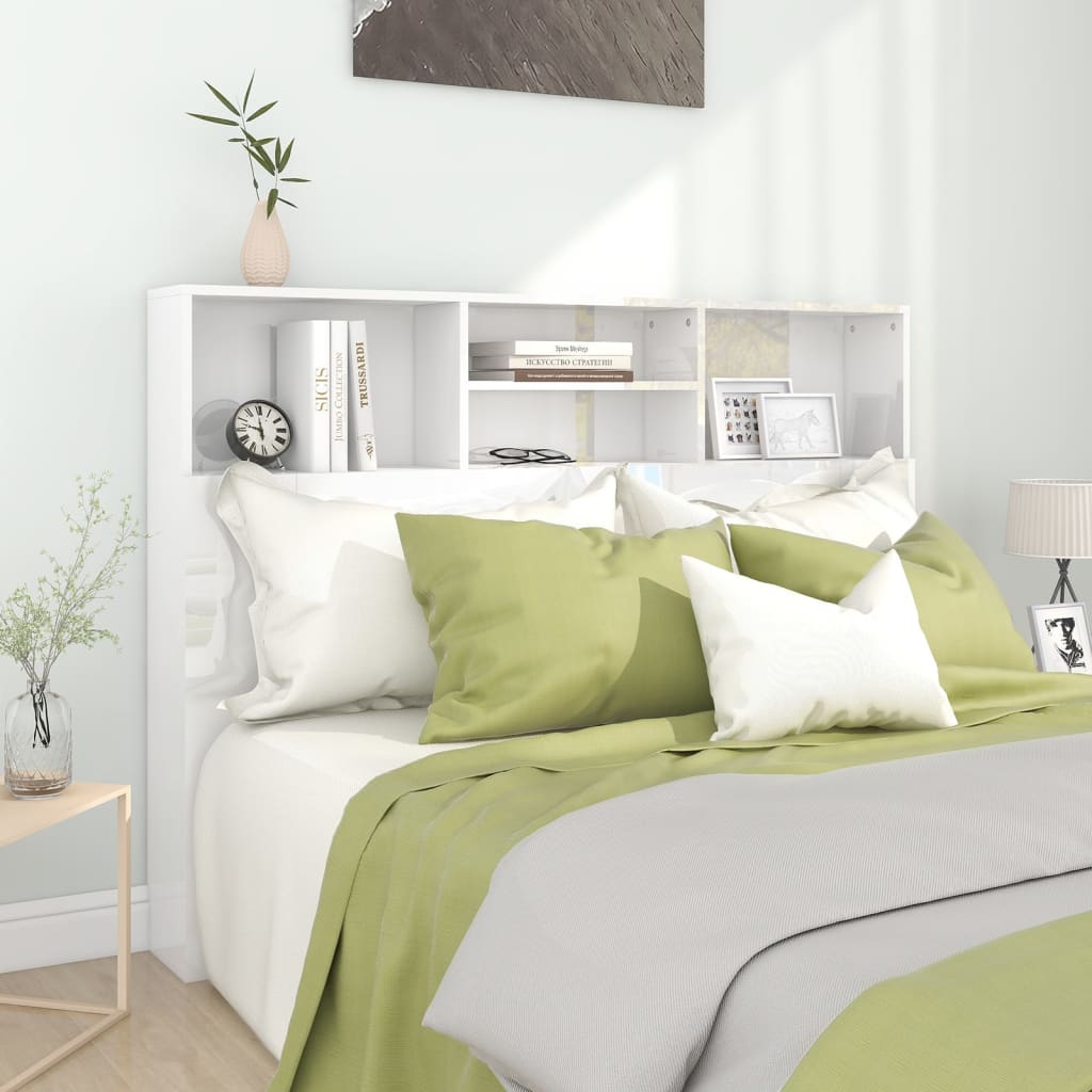 Headboard Cabinet High Gloss White 140 cm