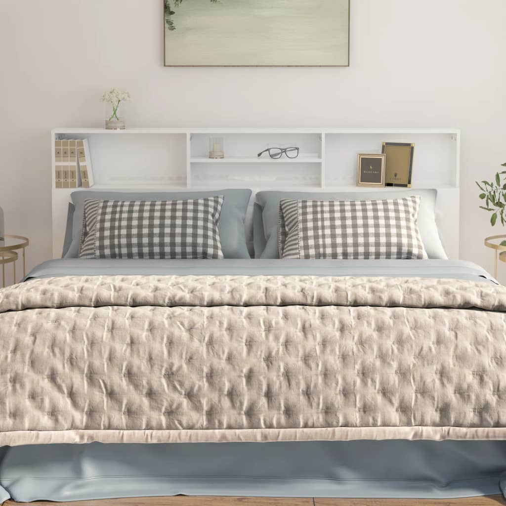 Headboard Cabinet High Gloss White 200 cm