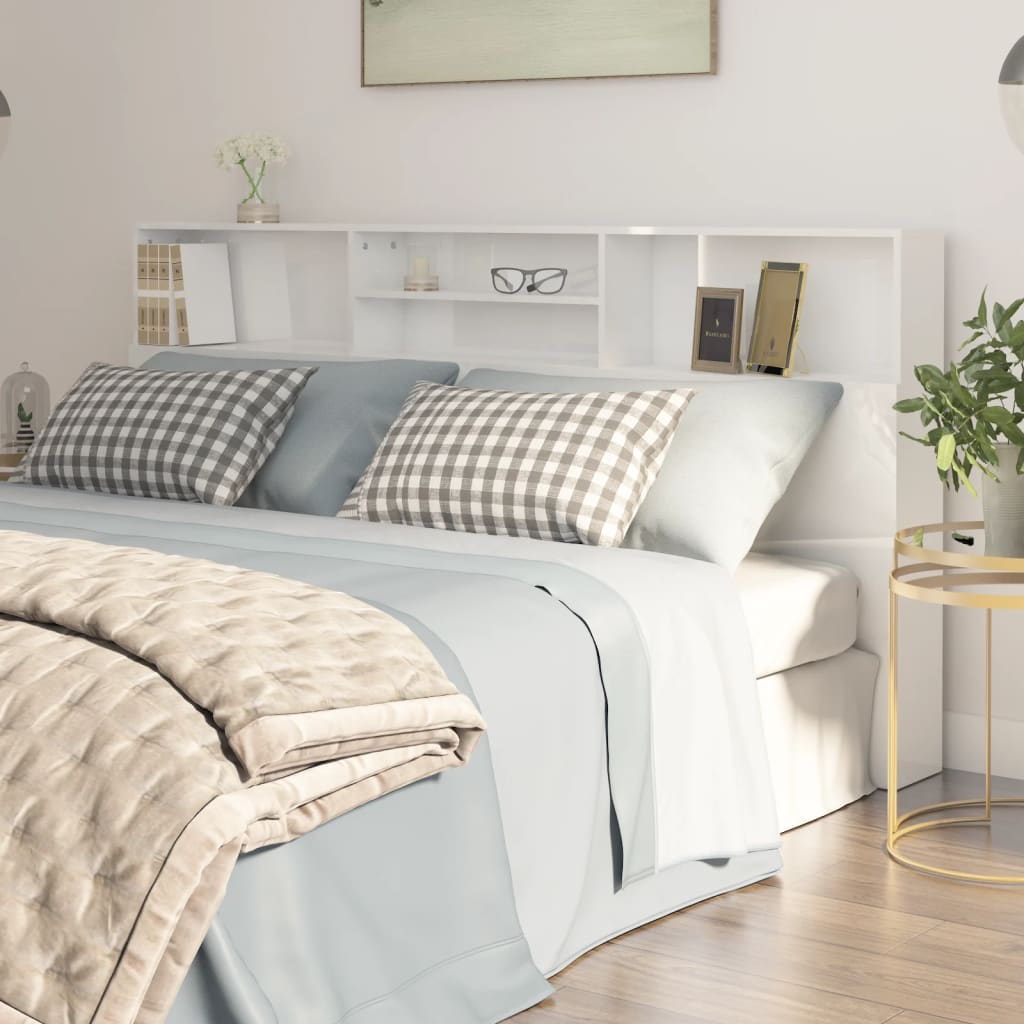 Headboard Cabinet High Gloss White 200 cm