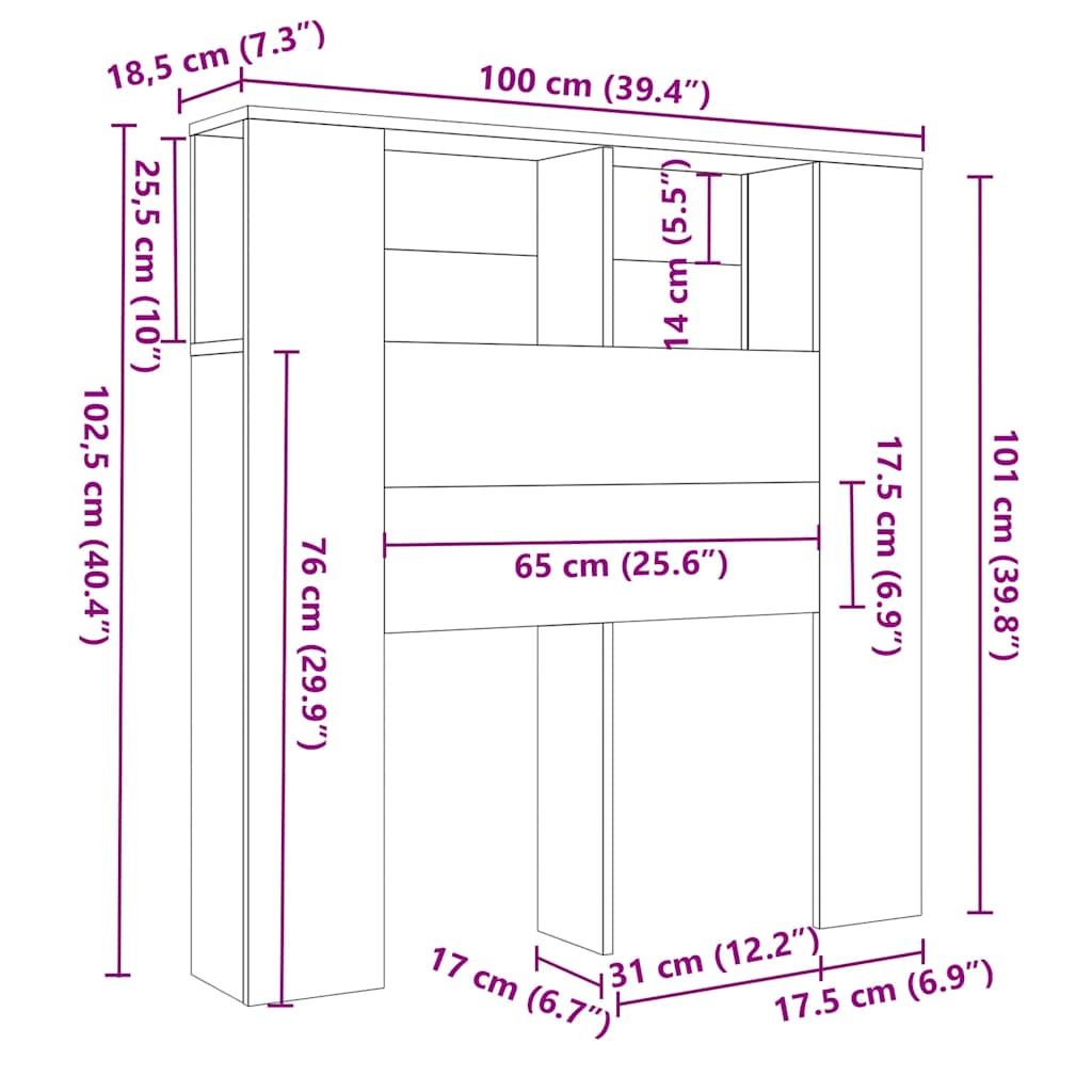 Headboard Cabinet White 100x18.5x102.5 cm