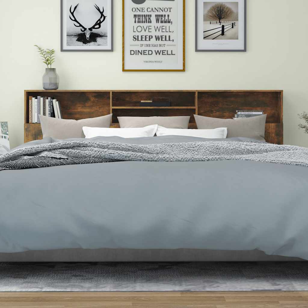 Headboard Cabinet Smoked Oak 220x19x103.5 cm