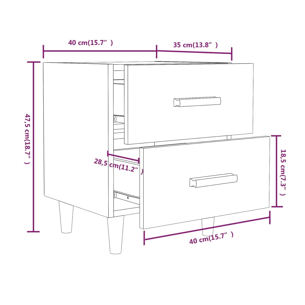 Bed Cabinet Black 40x35x47.5 cm