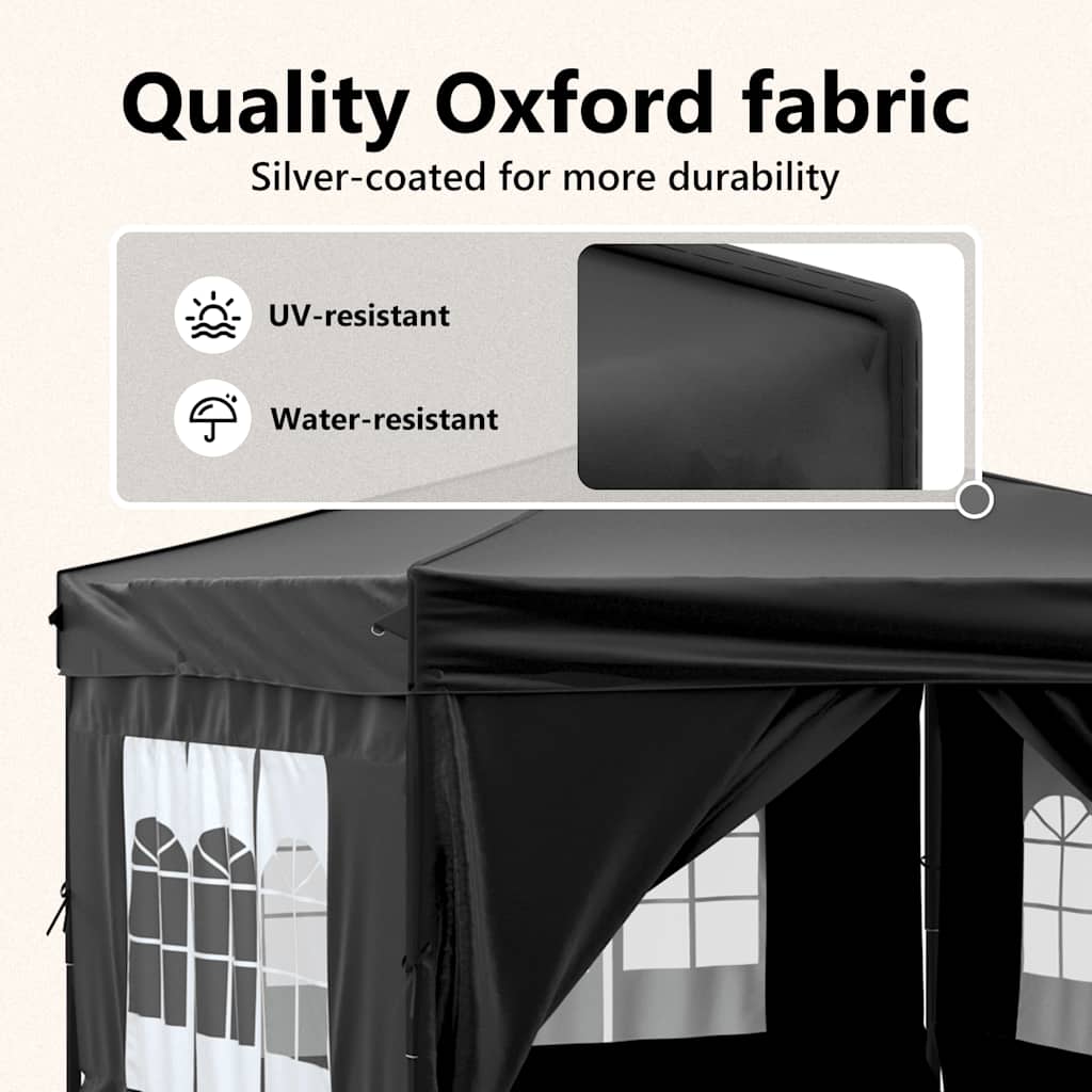 Folding Party Tent with Sidewalls Black 3x3 m
