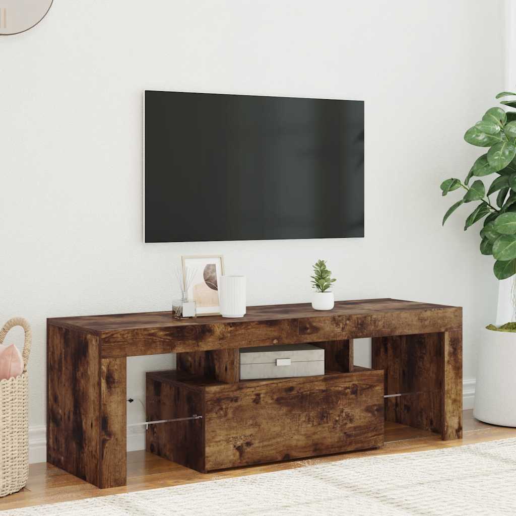 TV Cabinet with LED Lights Smoked Oak 120x35x40 cm