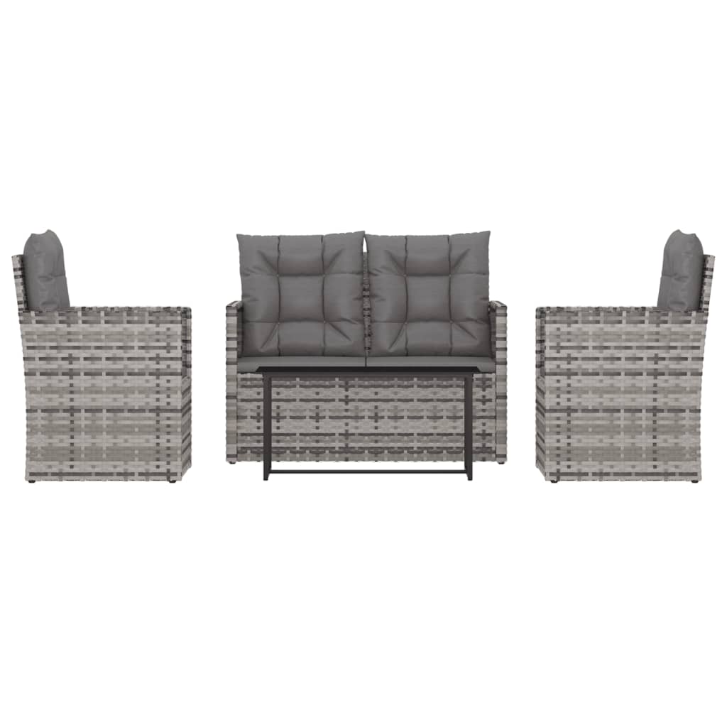 4 Piece Outdoor Lounge Set with Cushions Poly Rattan Grey