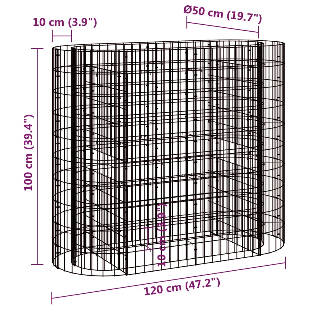 Gabion Raised Bed Galvanised Iron 120x50x100 cm