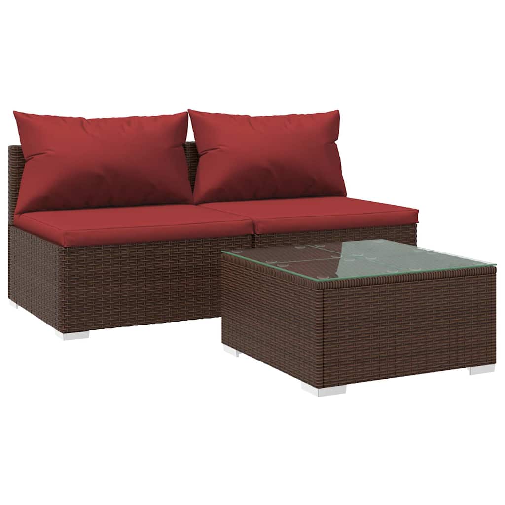 3 Piece Garden Lounge Set with Cushions Poly Rattan Brown