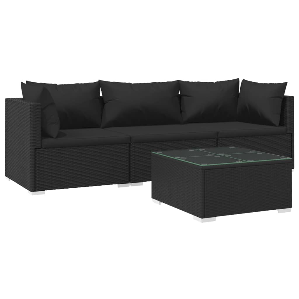 4 Piece Garden Lounge Set with Cushions Poly Rattan Black