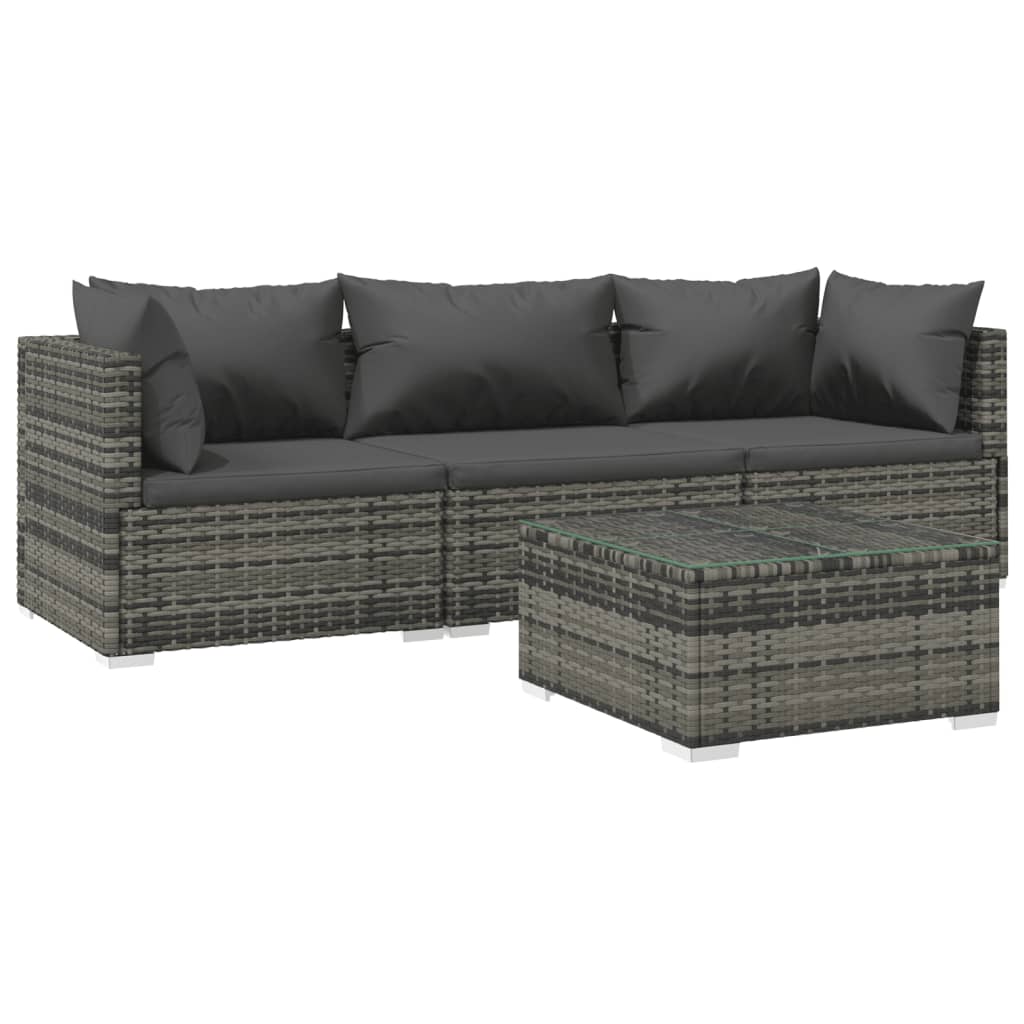 4 Piece Garden Lounge Set with Cushions Poly Rattan Grey