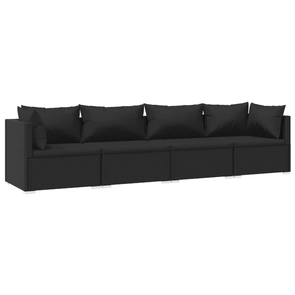 4 Piece Garden Lounge Set with Cushions Poly Rattan Black