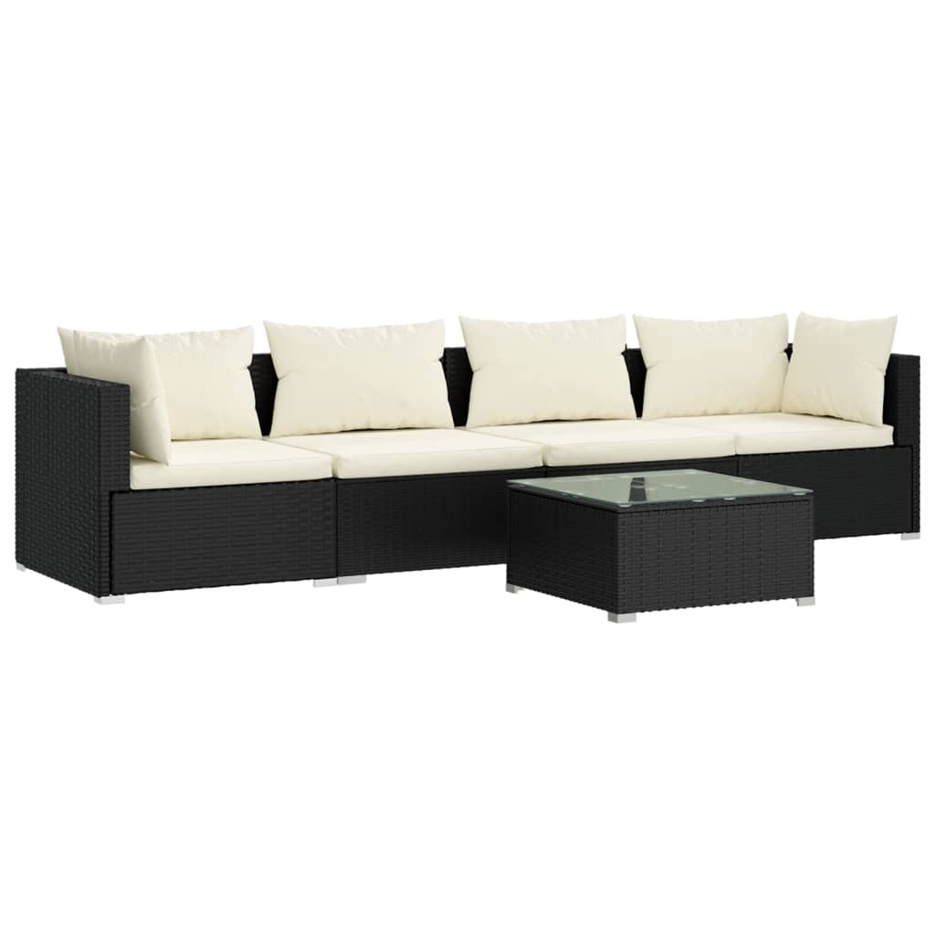 5 Piece Garden Lounge Set with Cushions Poly Rattan Black
