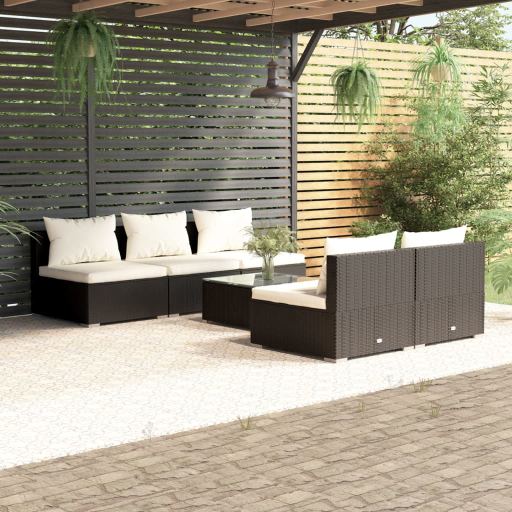 6 Piece Garden Lounge Set with Cushions Poly Rattan Black