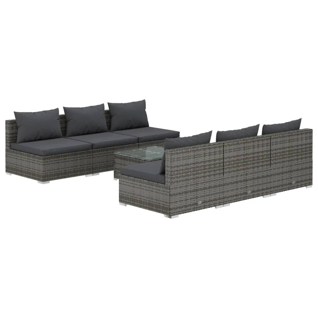 7 Piece Garden Lounge Set with Cushions Poly Rattan Grey