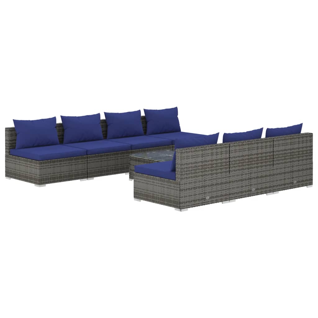 8 Piece Garden Lounge Set with Cushions Poly Rattan Grey