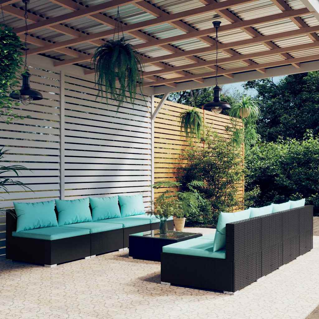 9 Piece Garden Lounge Set with Cushions Poly Rattan Black