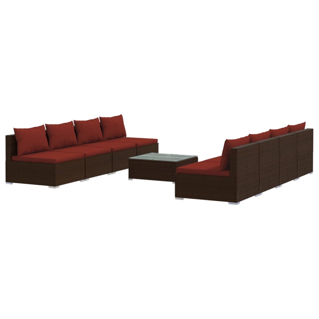 9 Piece Garden Lounge Set with Cushions Poly Rattan Brown