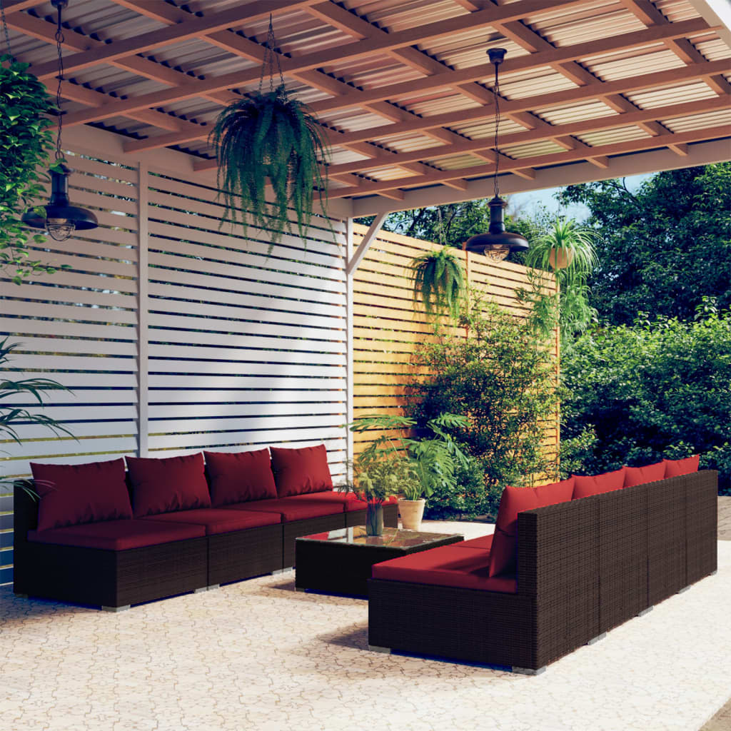 9 Piece Garden Lounge Set with Cushions Poly Rattan Brown