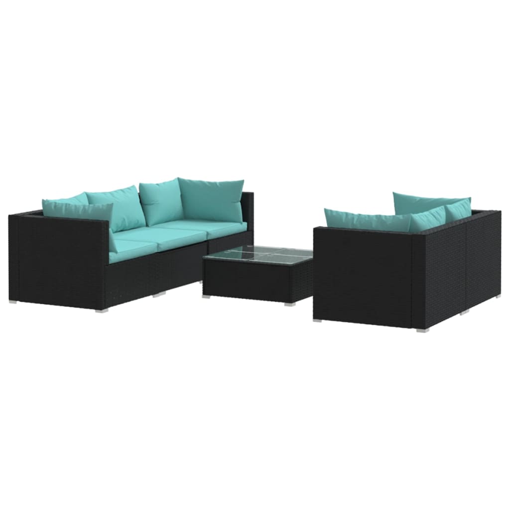 6 Piece Garden Lounge Set with Cushions Poly Rattan Black