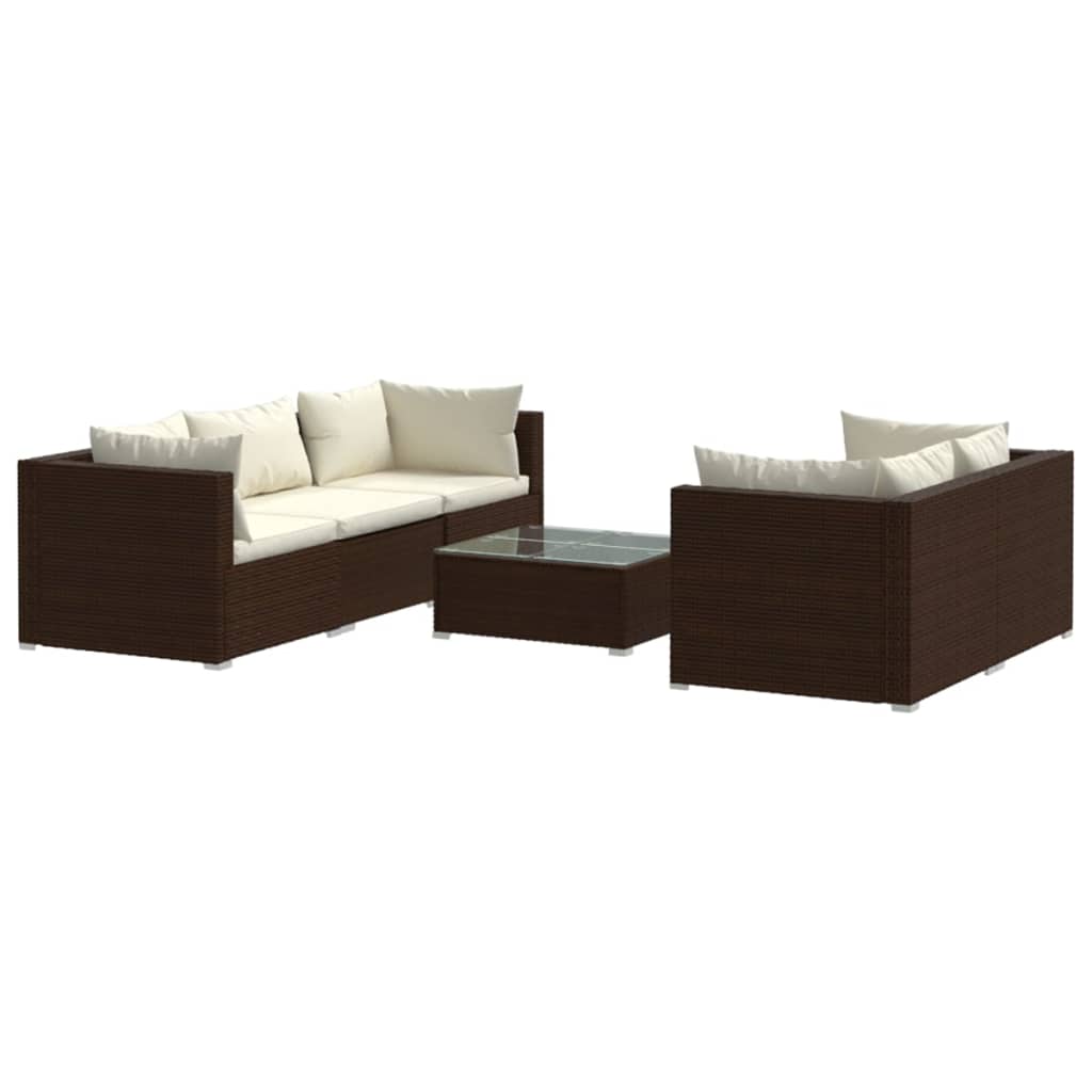 6 Piece Garden Lounge Set with Cushions Poly Rattan Brown