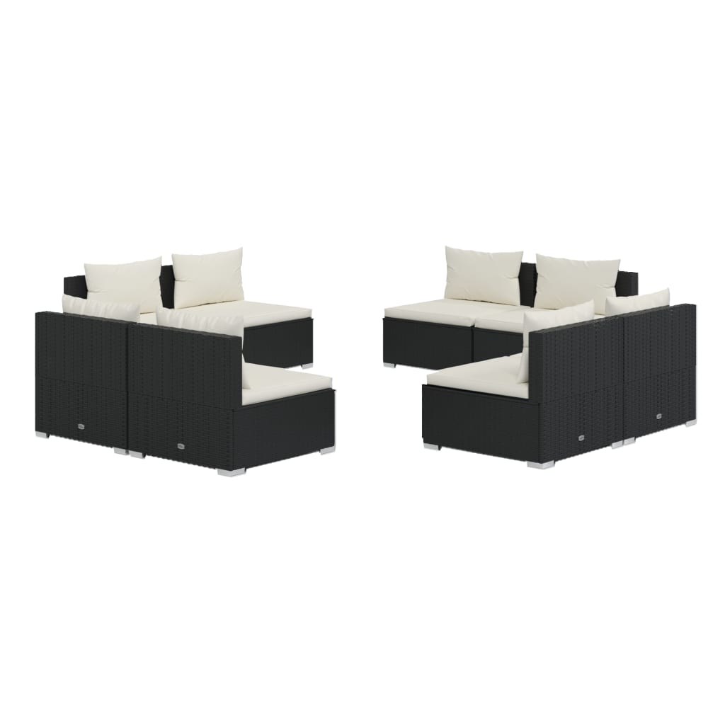 8 Piece Garden Lounge Set with Cushions Poly Rattan Black