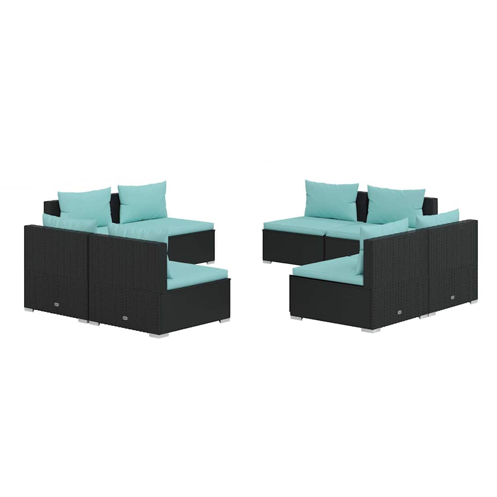 8 Piece Garden Lounge Set with Cushions Poly Rattan Black