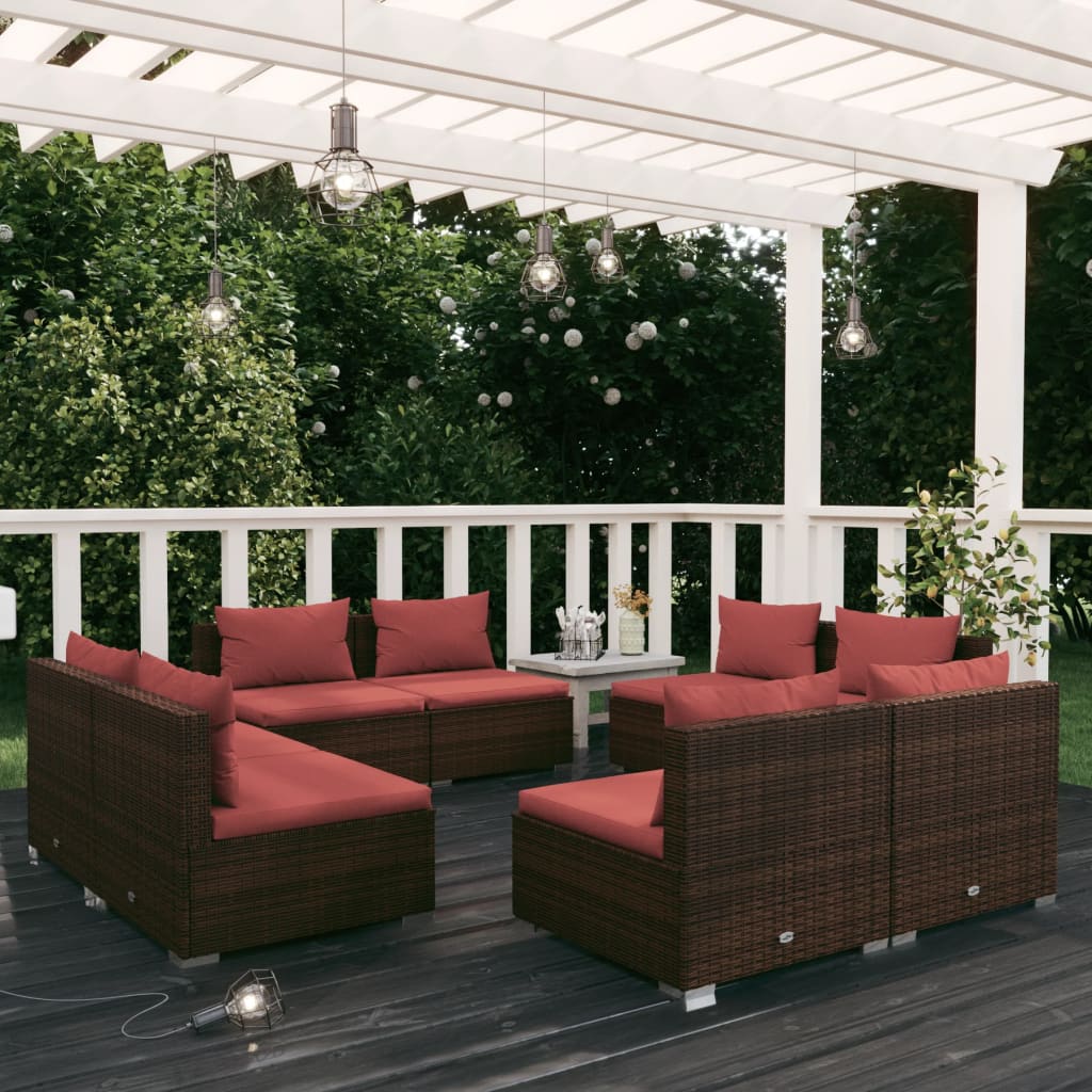 8 Piece Garden Lounge Set with Cushions Poly Rattan Brown