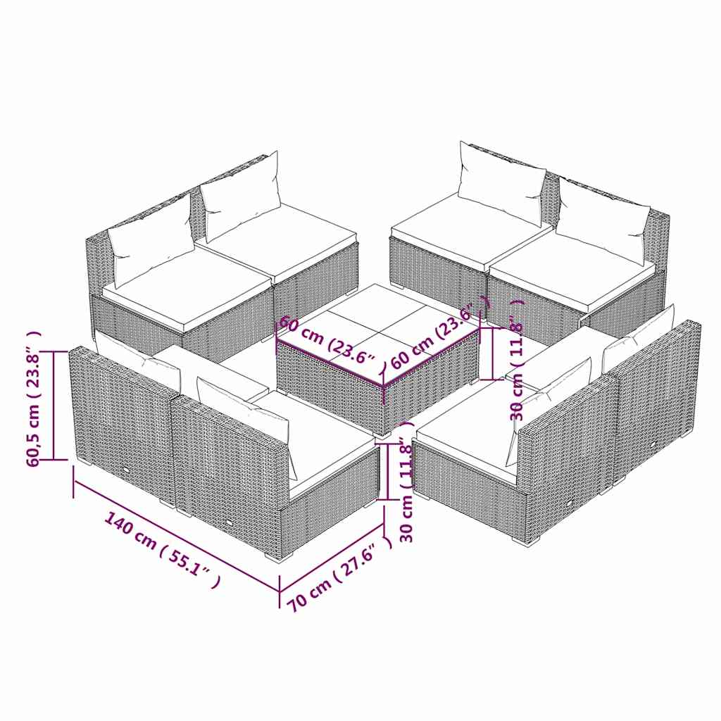 9 Piece Garden Lounge Set with Cushions Poly Rattan Black
