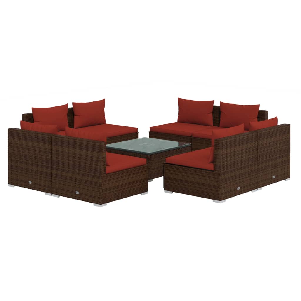 9 Piece Garden Lounge Set with Cushions Poly Rattan Brown