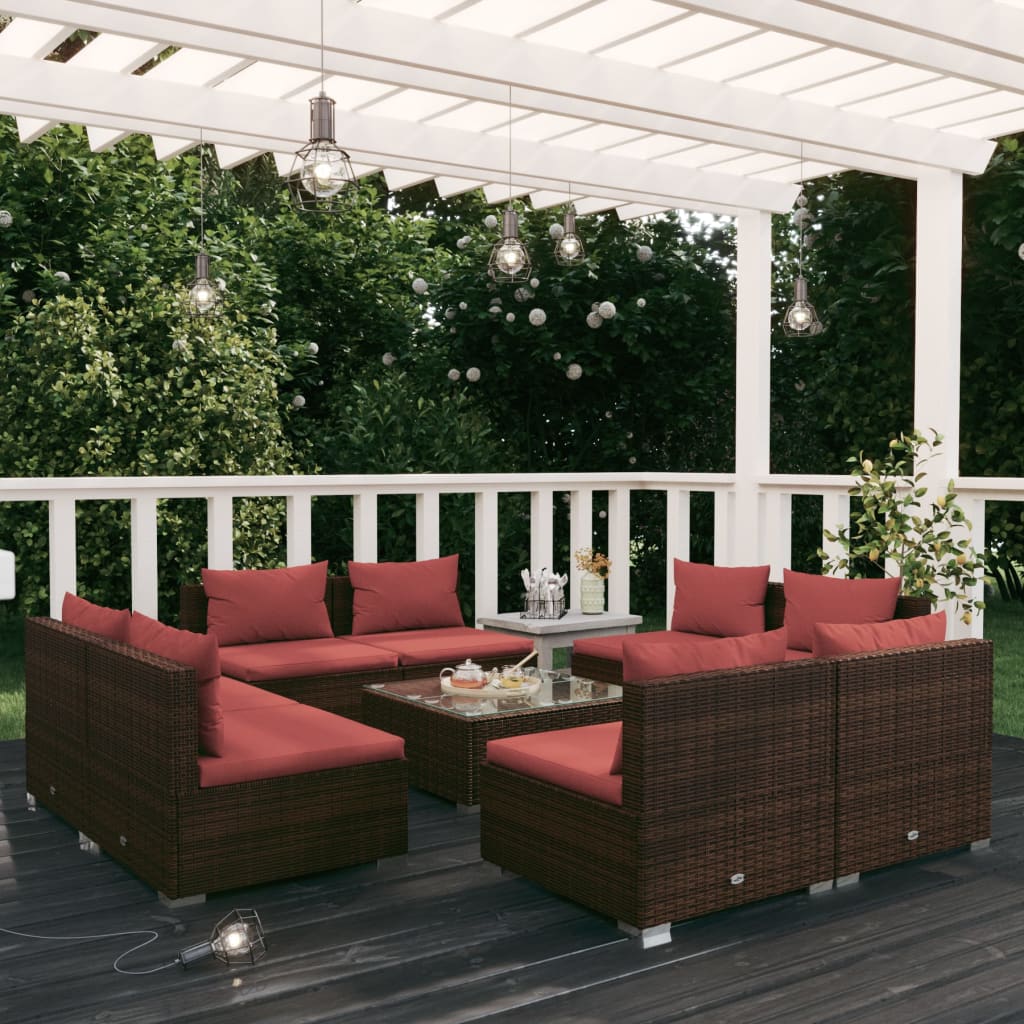 9 Piece Garden Lounge Set with Cushions Poly Rattan Brown