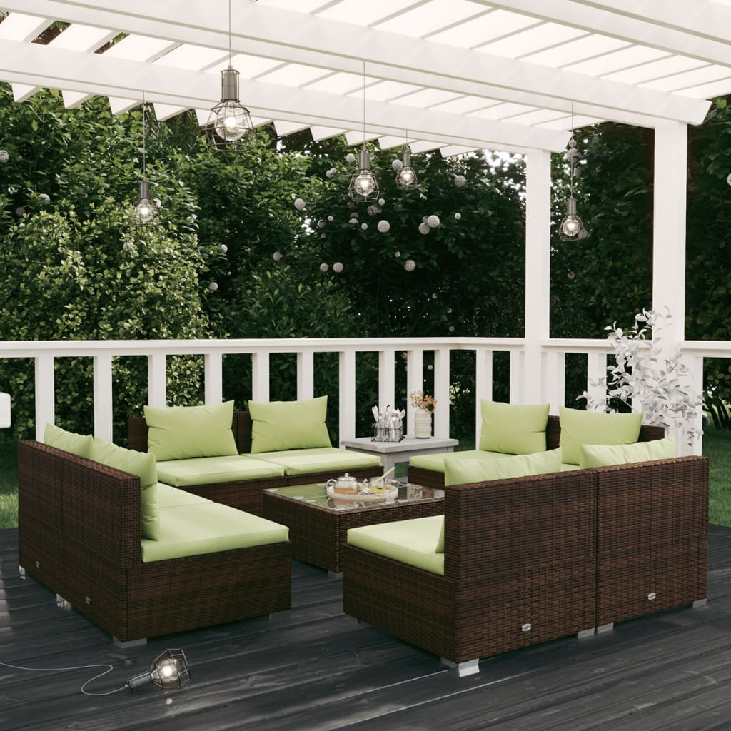 9 Piece Garden Lounge Set with Cushions Poly Rattan Brown