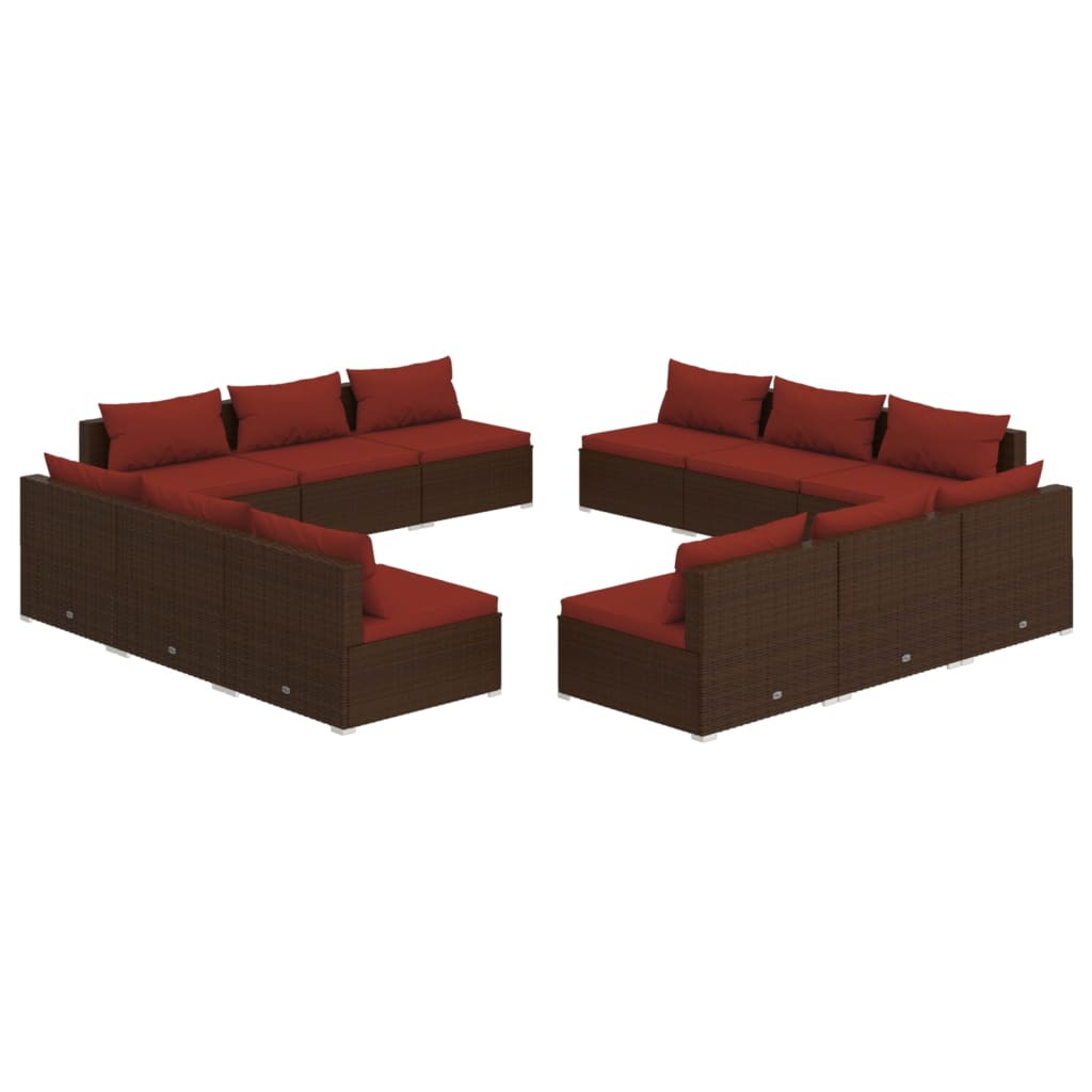 12 Piece Garden Lounge Set with Cushions Poly Rattan Brown