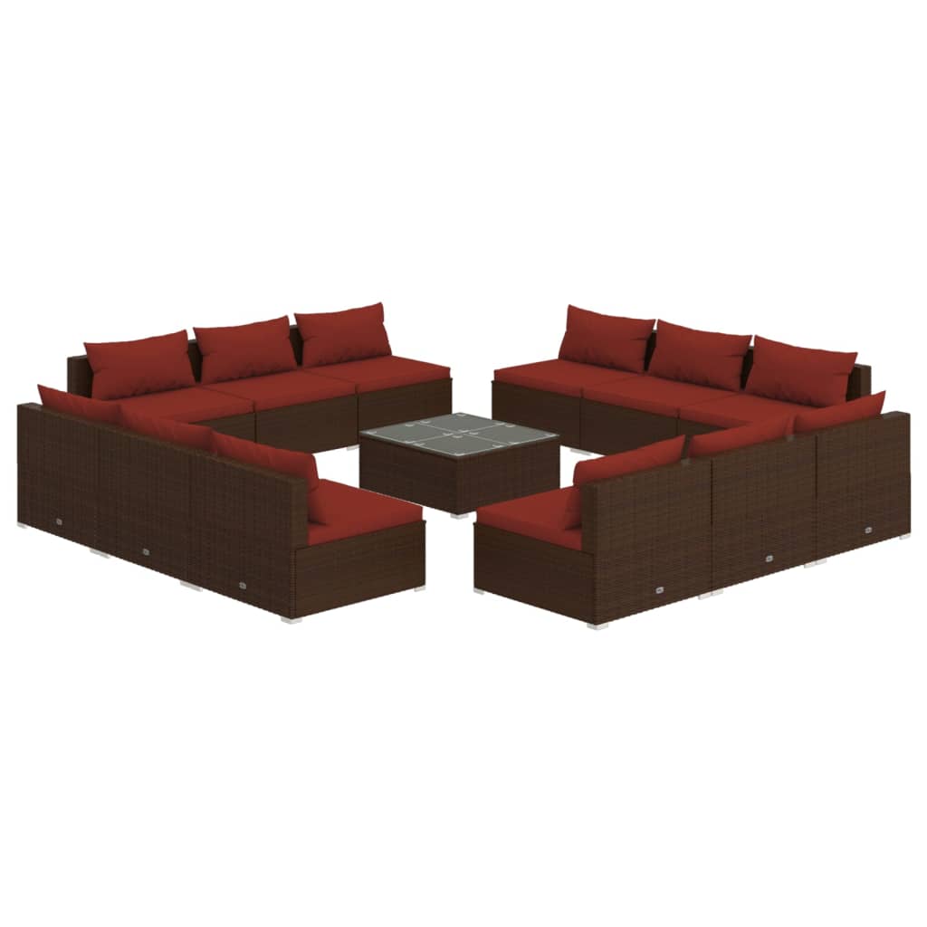 13 Piece Garden Lounge Set with Cushions Poly Rattan Brown