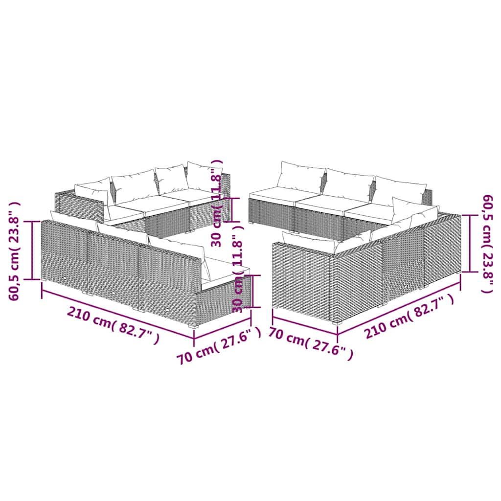 12 Piece Garden Lounge Set with Cushions Poly Rattan Black