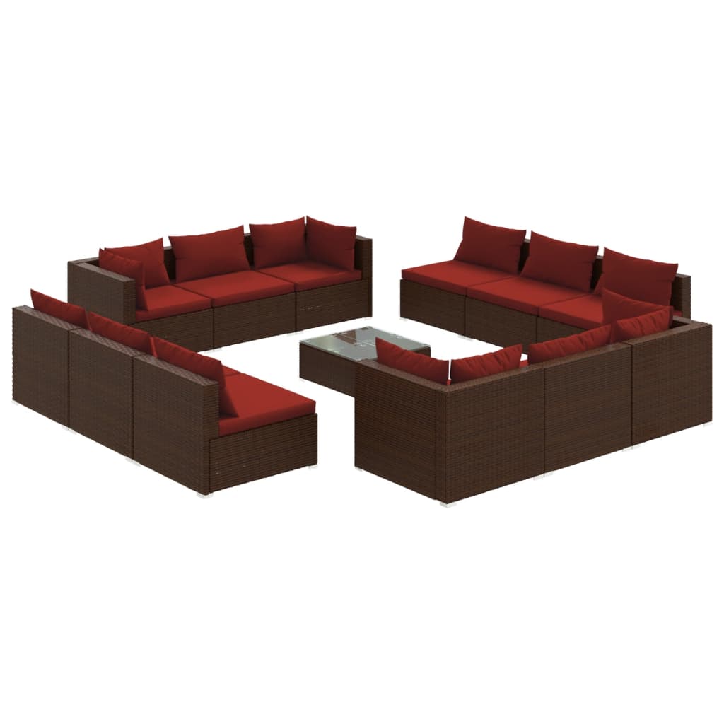 13 Piece Garden Lounge Set with Cushions Poly Rattan Brown