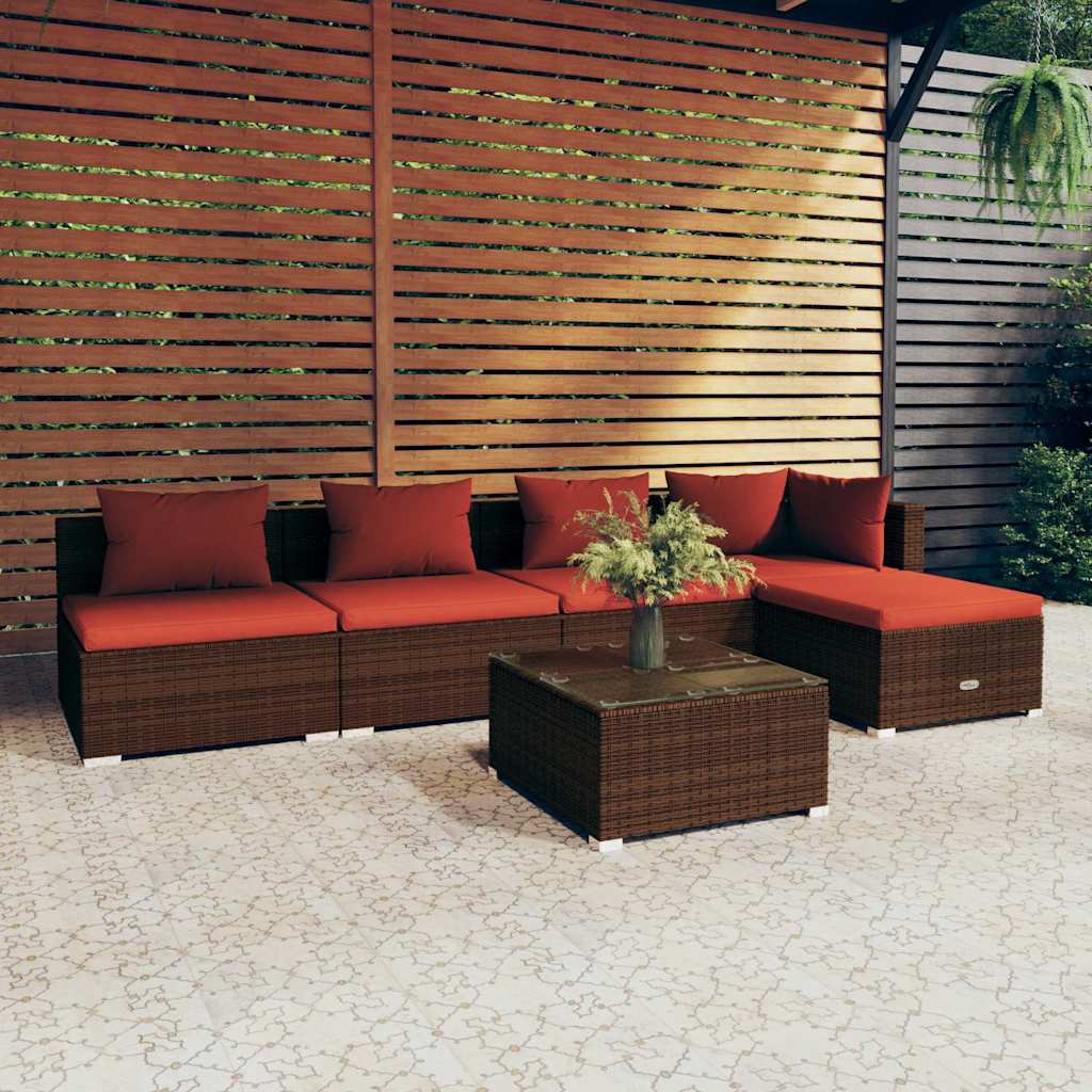 6 Piece Garden Lounge Set with Cushions Poly Rattan Brown