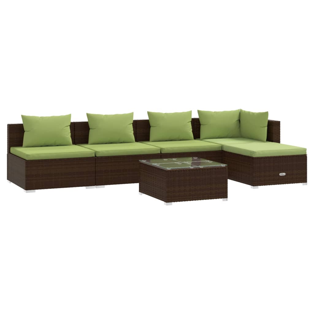 6 Piece Garden Lounge Set with Cushions Poly Rattan Brown