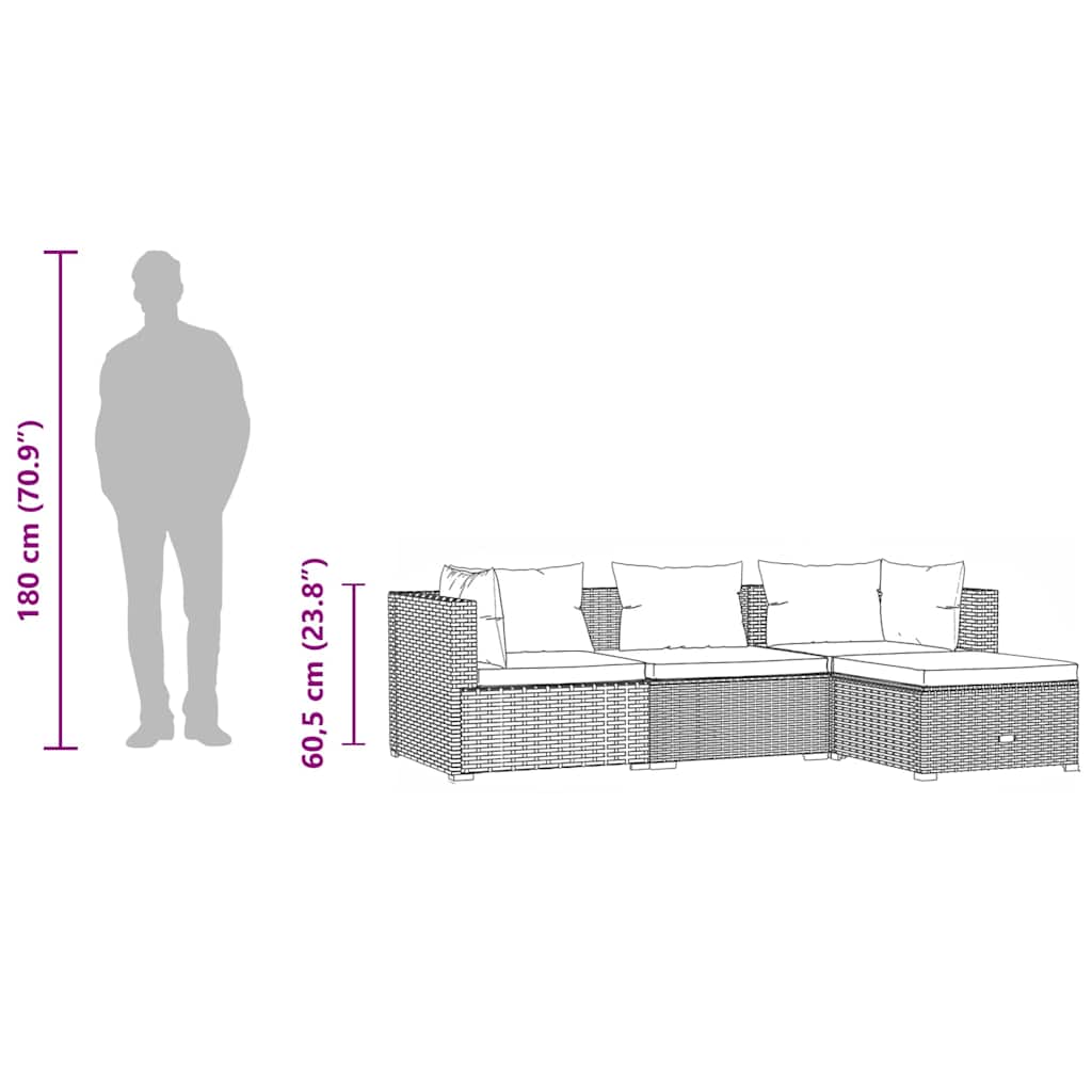 4 Piece Garden Lounge Set with Cushions Poly Rattan Brown