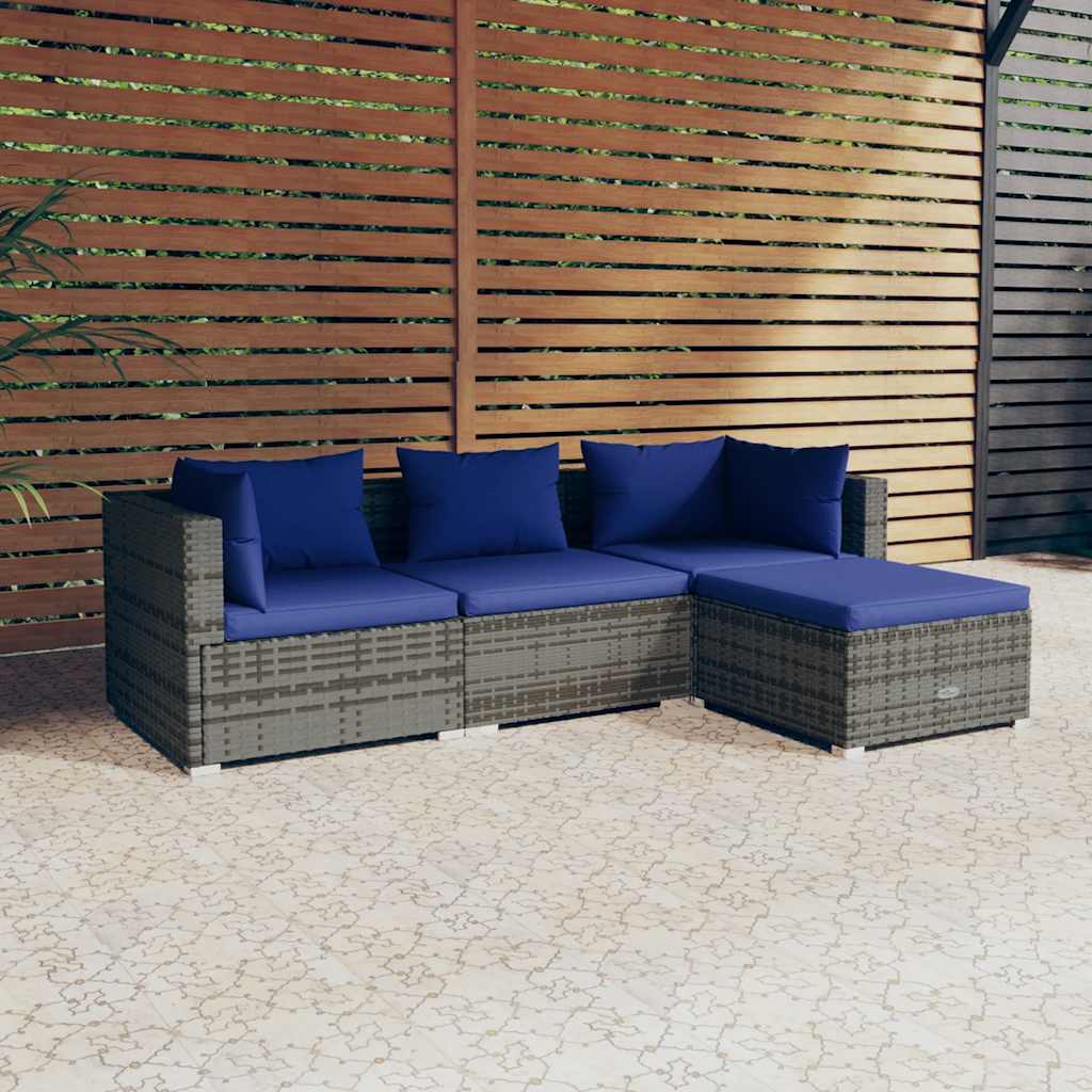 4 Piece Garden Lounge Set with Cushions Poly Rattan Grey