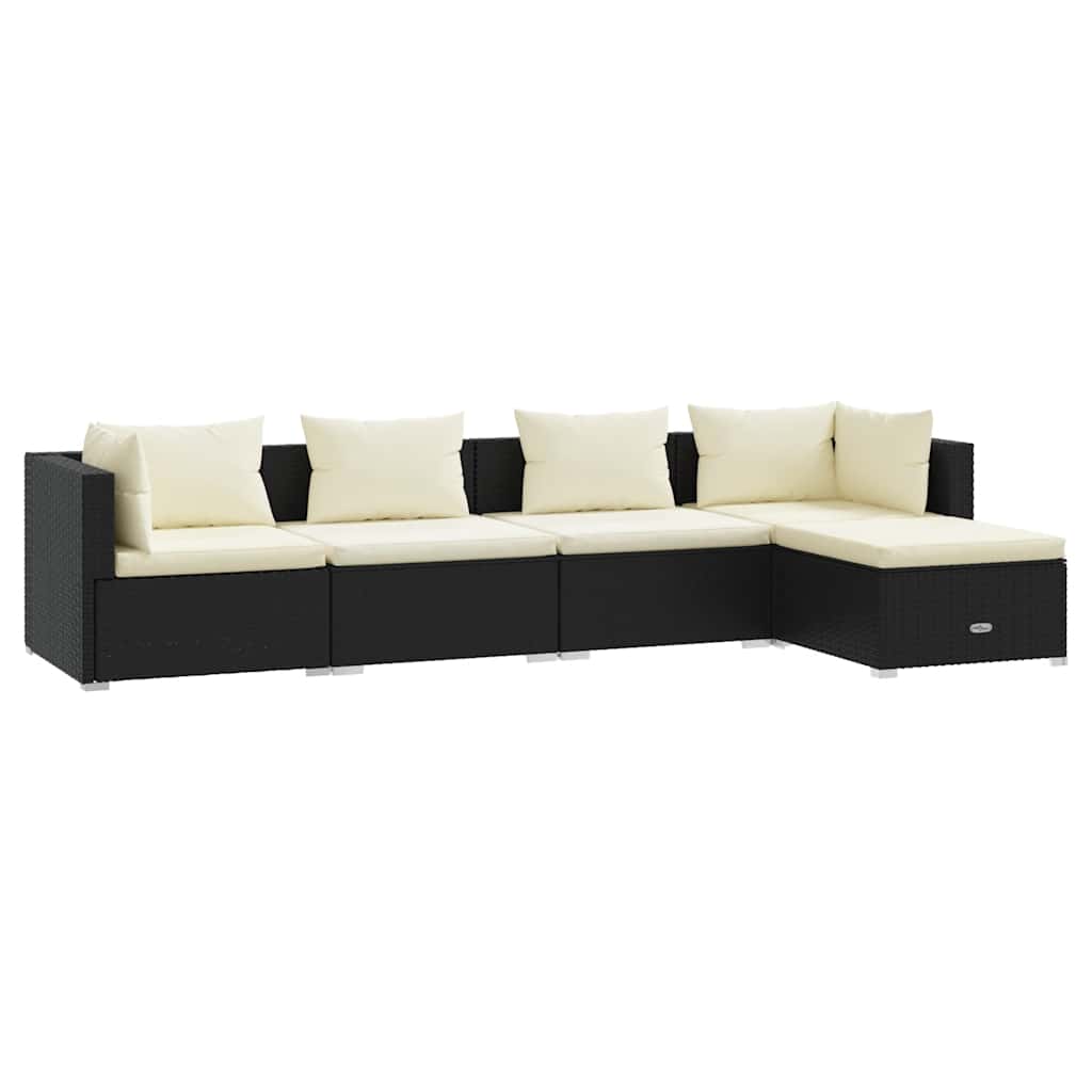 5 Piece Garden Lounge Set with Cushions Poly Rattan Black