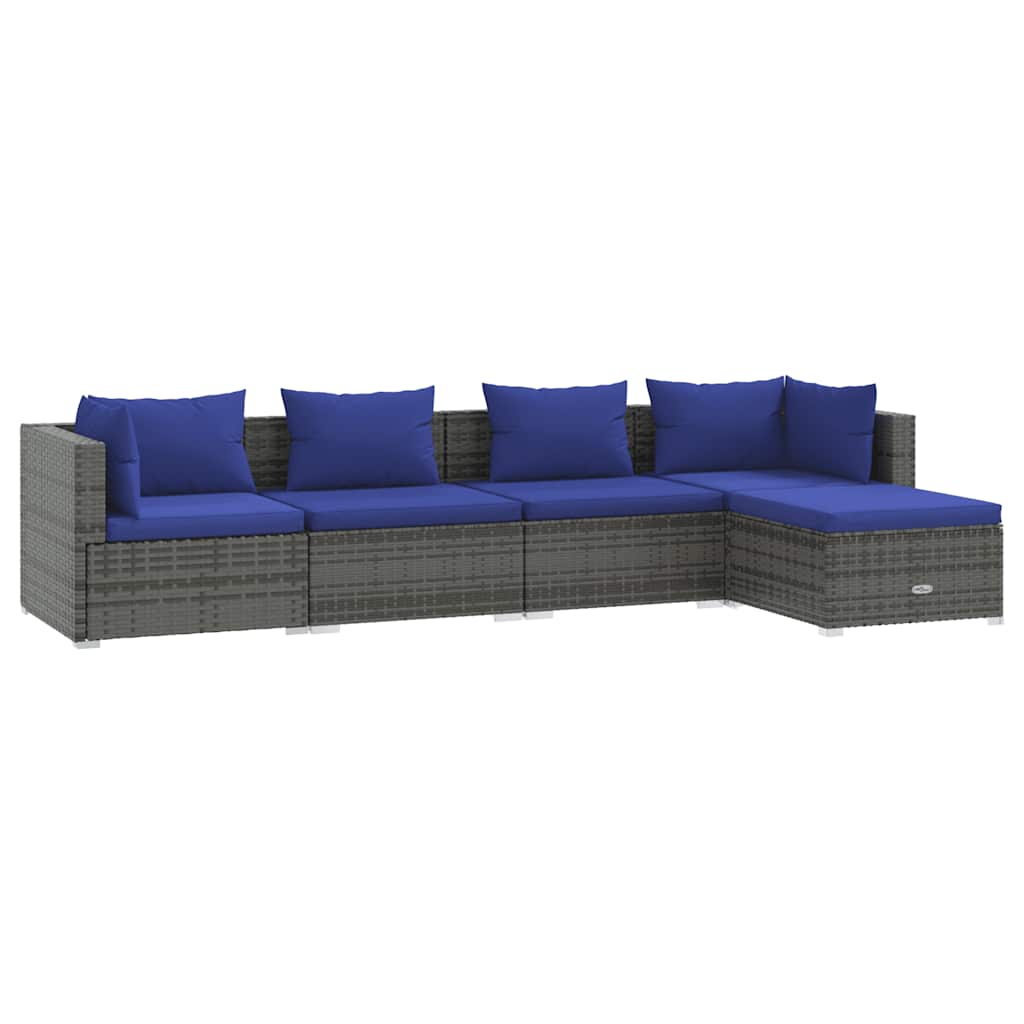 5 Piece Garden Lounge Set with Cushions Poly Rattan Grey
